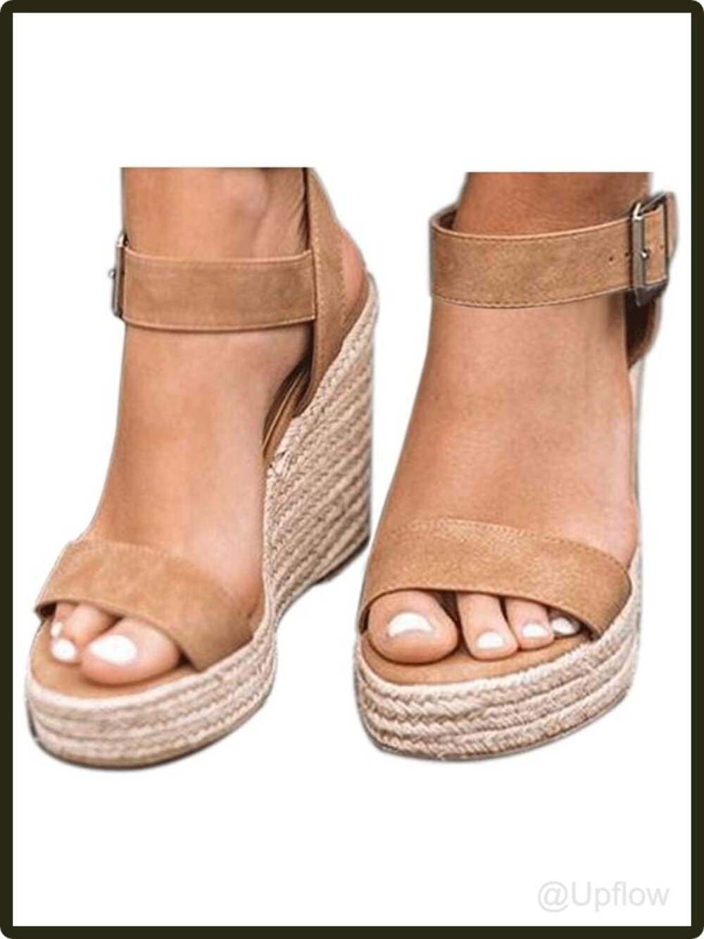 Women's Platform Wedge Sandals Ankle Strap Open Toe Jute Braided Buckle Casual